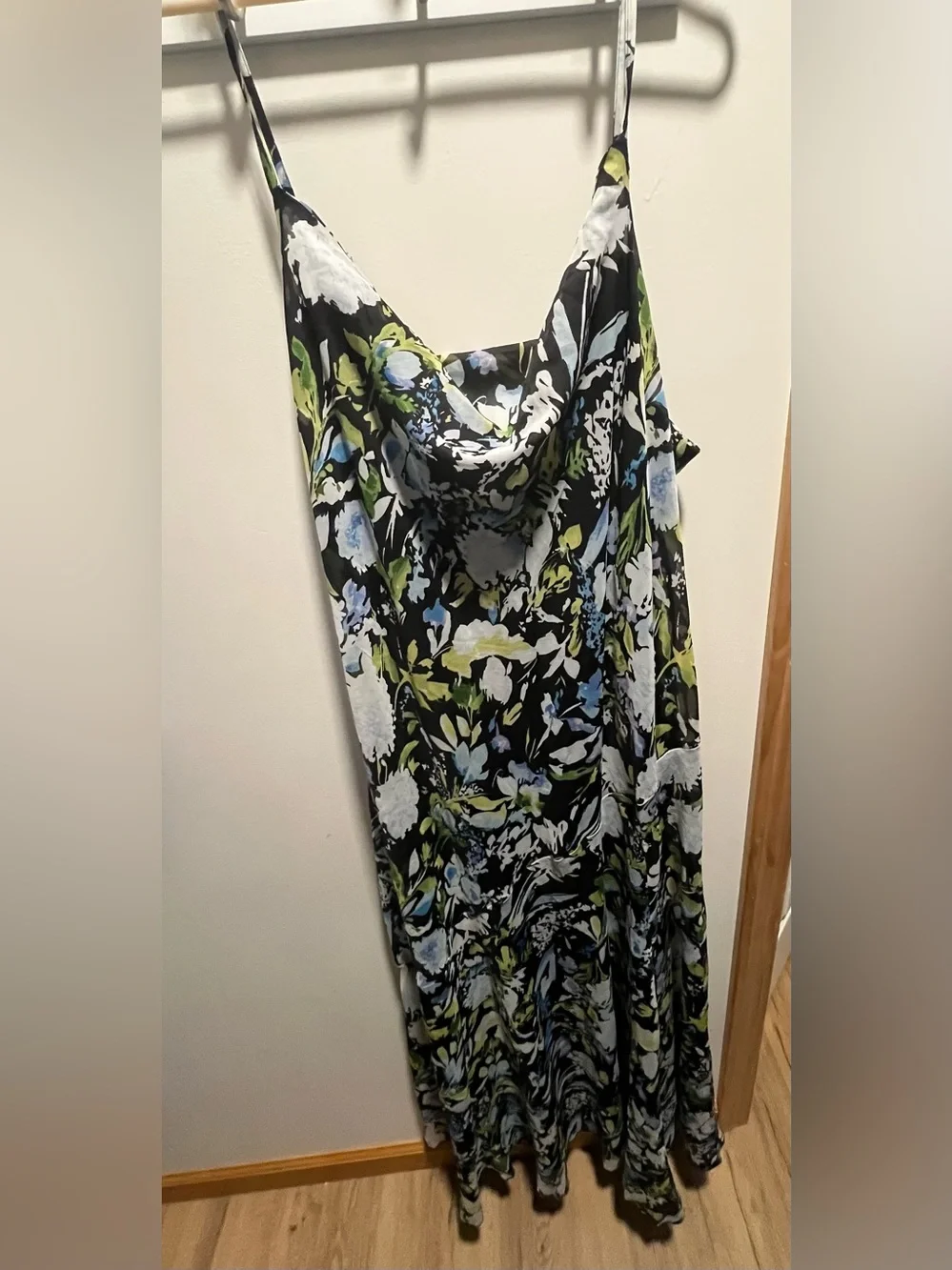 Abercrombie & Fitch Black Blue Green Floral Cowl Neck Slip Dress NWOT